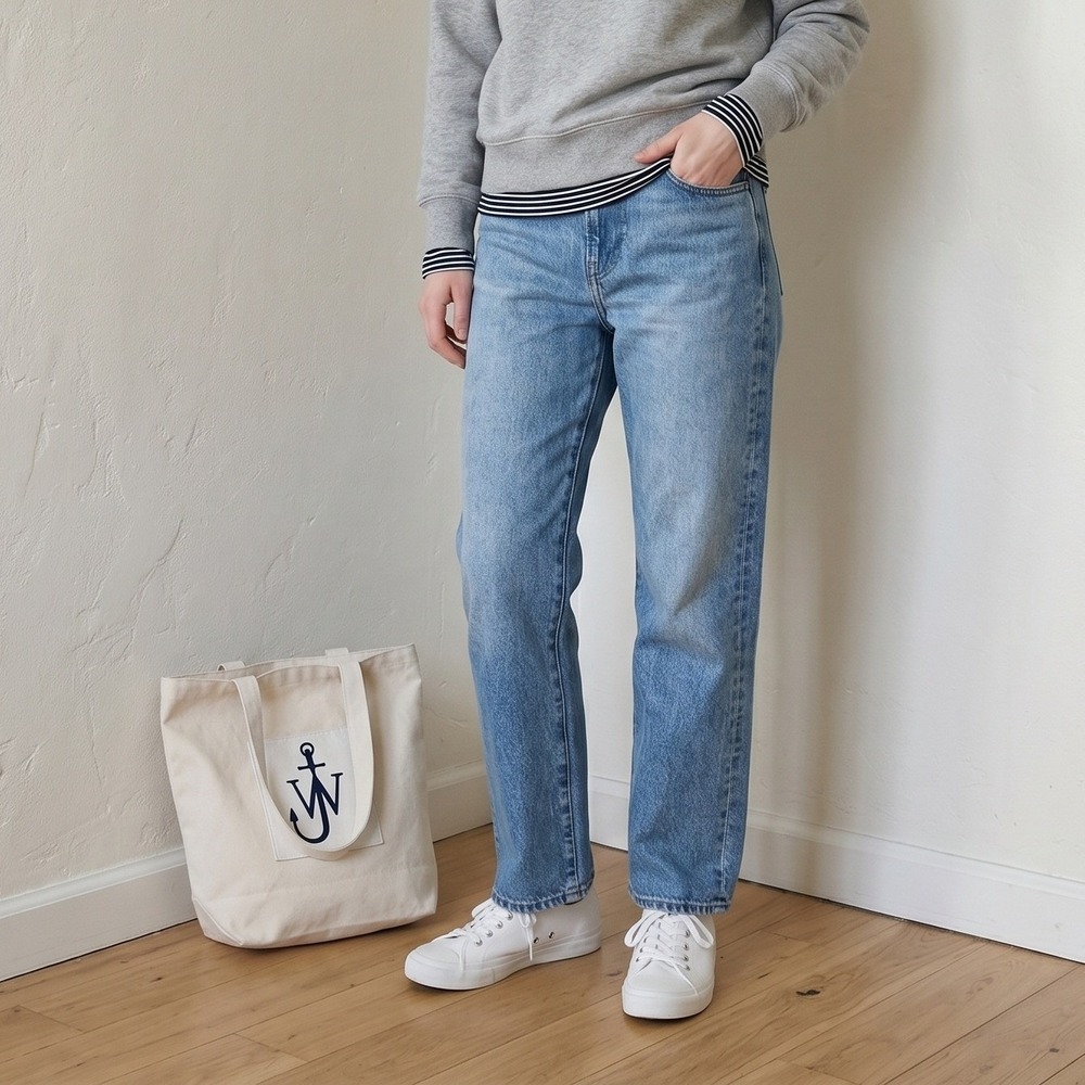 JW Anderson Uniqlo Jeans Womens 26‎ Blue Straight Leg High Rise Denim Preppy